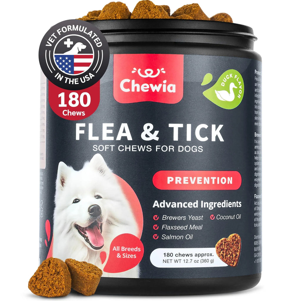 Chewia Flea & Tick Soft Chews for Dogs – Natural Prevention, Itch Relief & Immune Support (180 Chews)