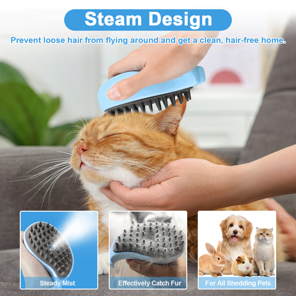 Cat Steam Brush For Shedding - Steamy Cat Brush For Indoor Cats, Cat Hair Steam Brush For Massage