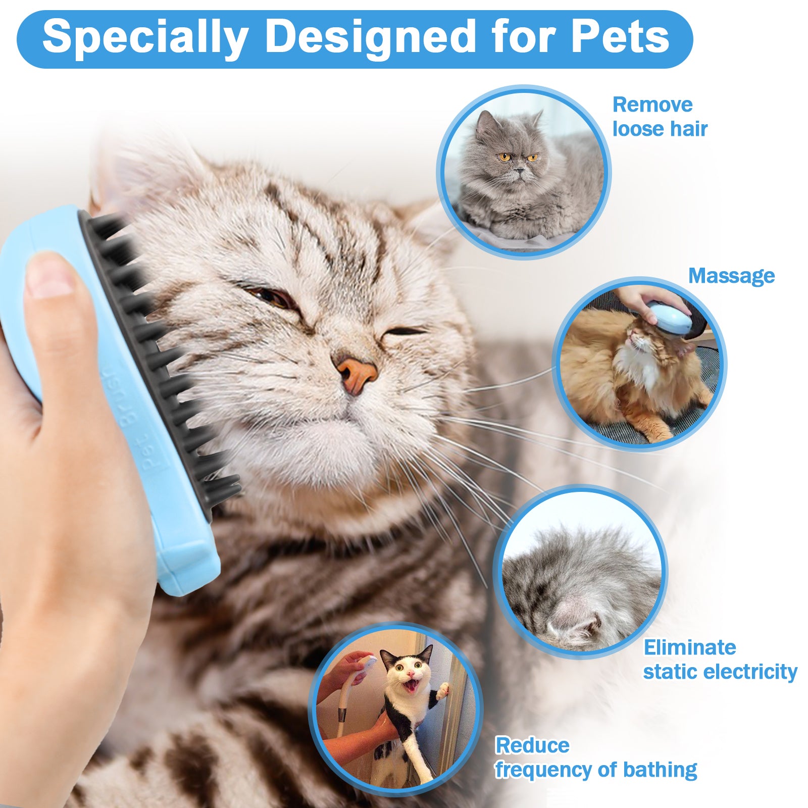 Cat Steam Brush For Shedding - Steamy Cat Brush For Indoor Cats, Cat Hair Steam Brush For Massage