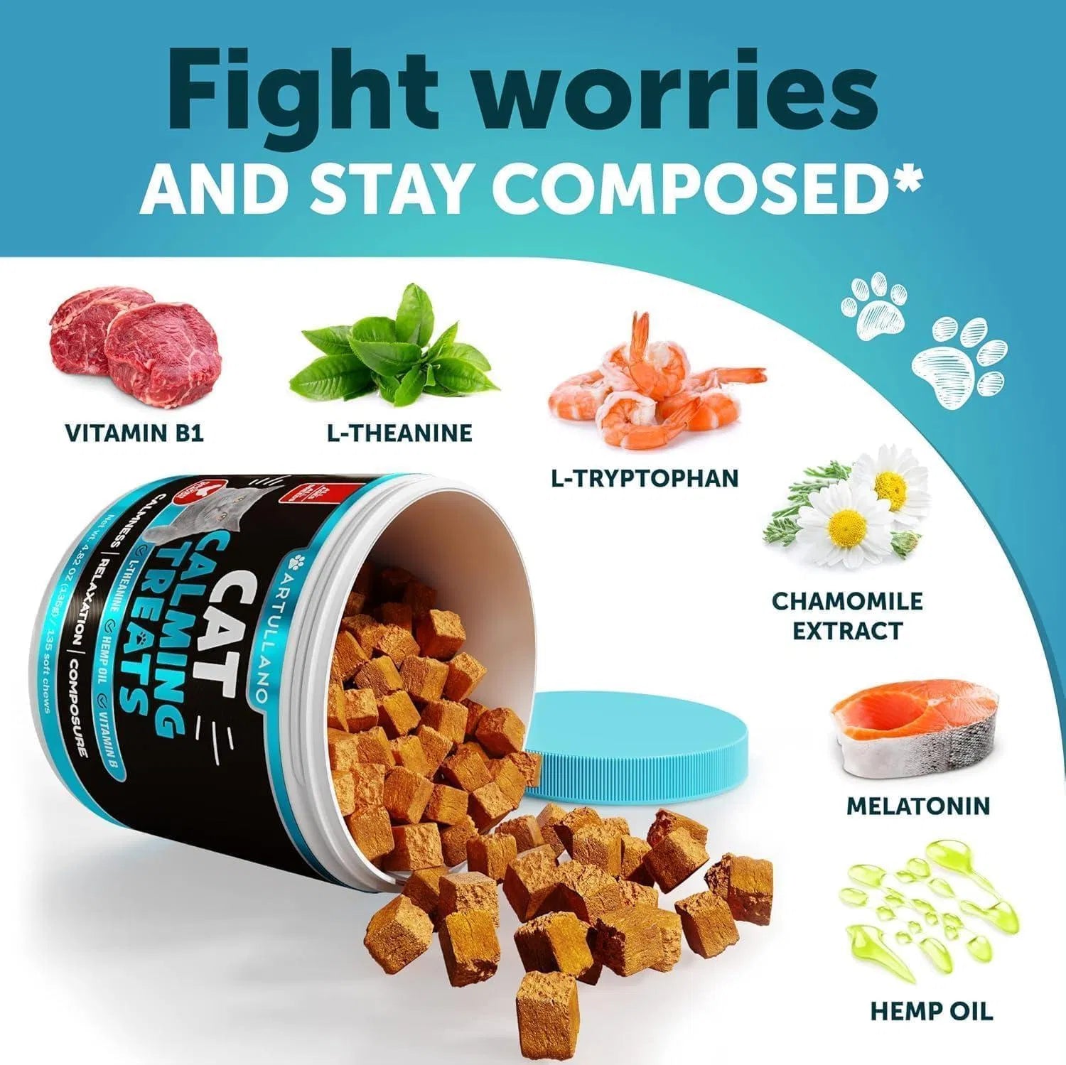 Hemp Cat Calming Treats For Stress & Anxiety Relief Cat Kittens Melatonin