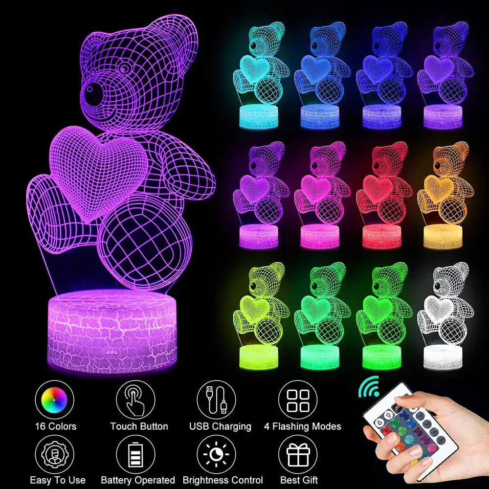 3D Teddy Bear LED Night Light