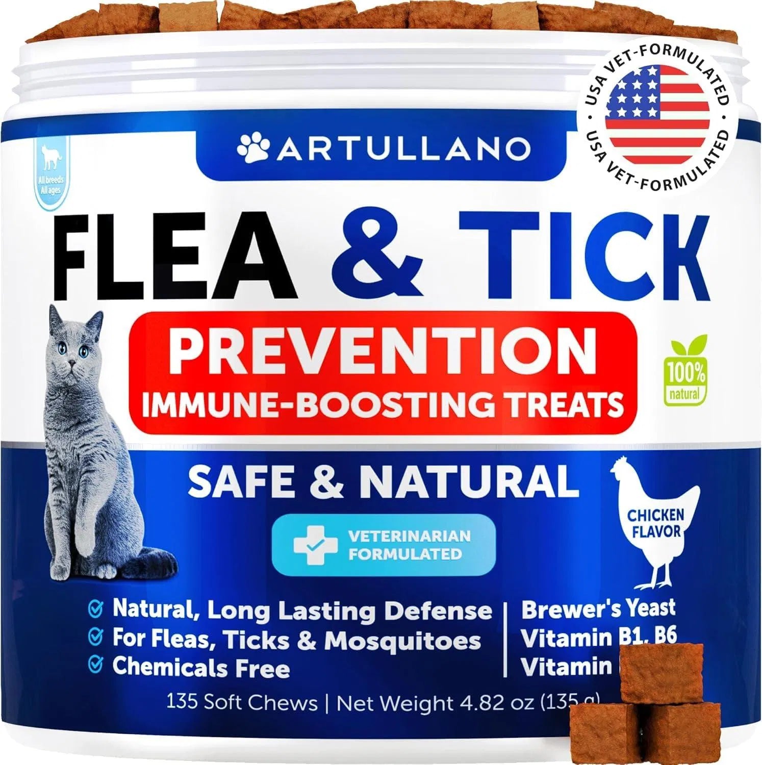 Flea Treatment For Cats Natural Flea And Tick Prevention Supplement For Cats Kittens Chewable Daily Oral Pills With Vitamins